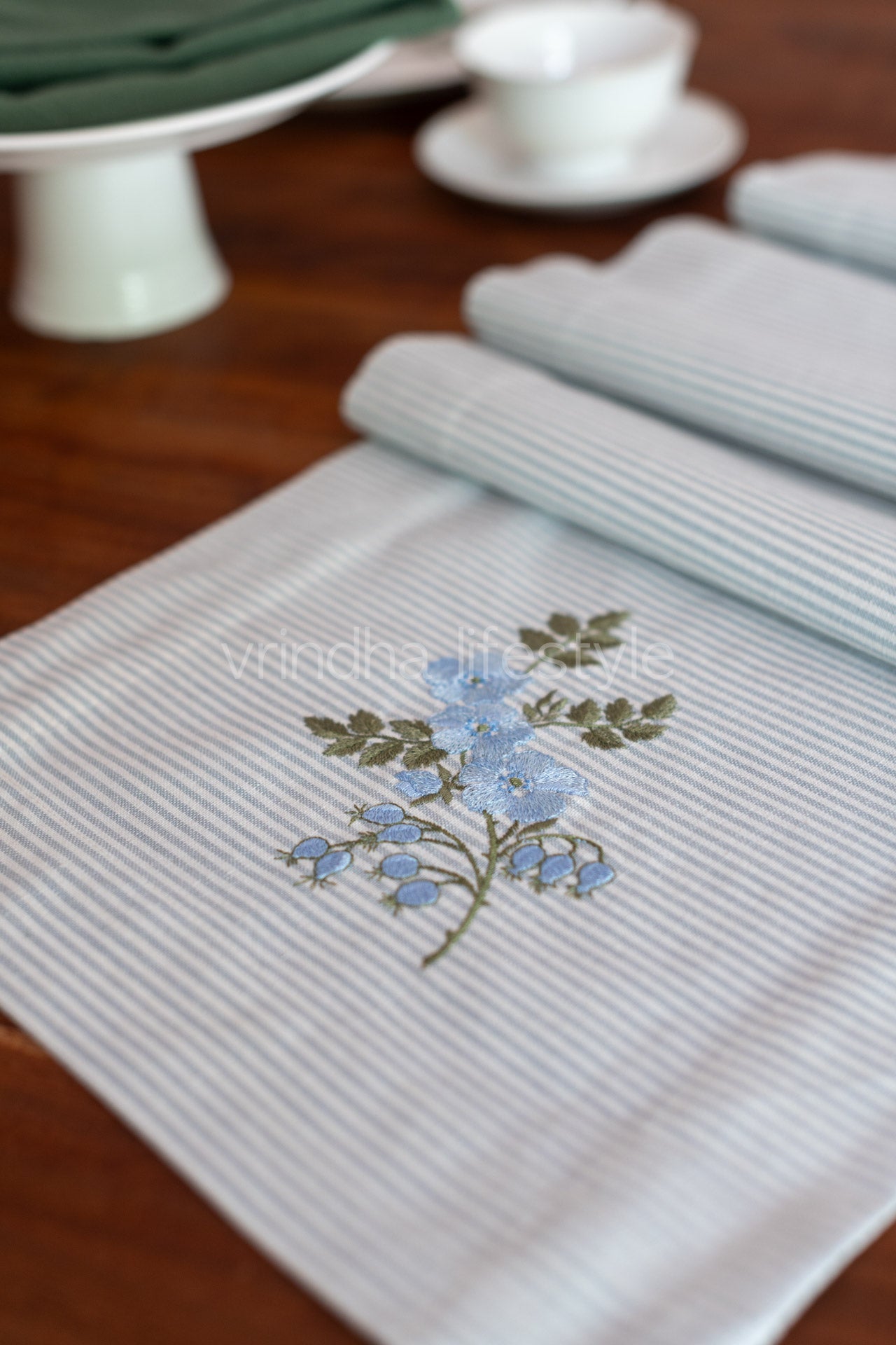 Cotton coffee table runner with embroidery -12.5x58 inches