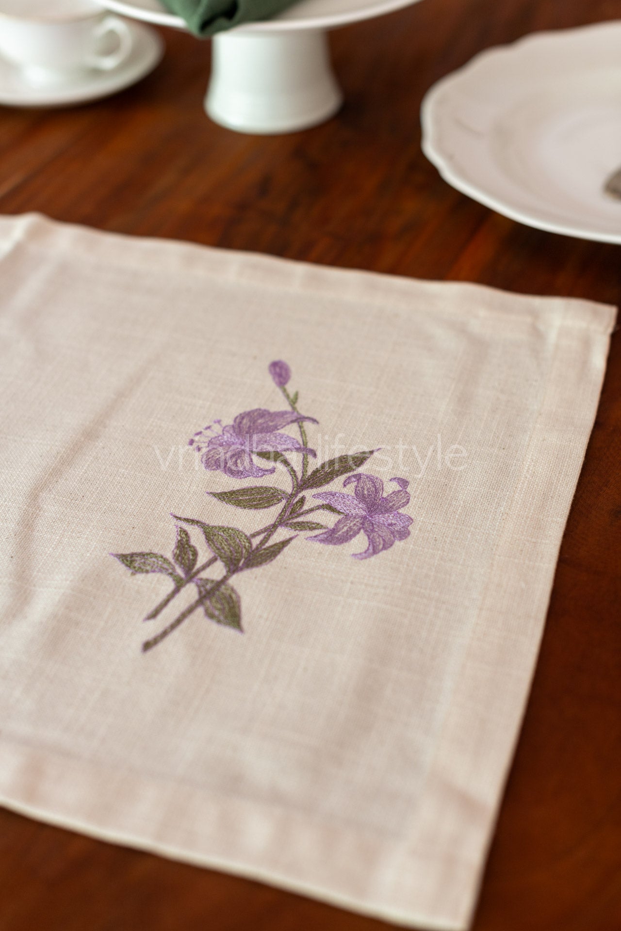 Cotton coffee table runner with embroidery -14.5x27 inches
