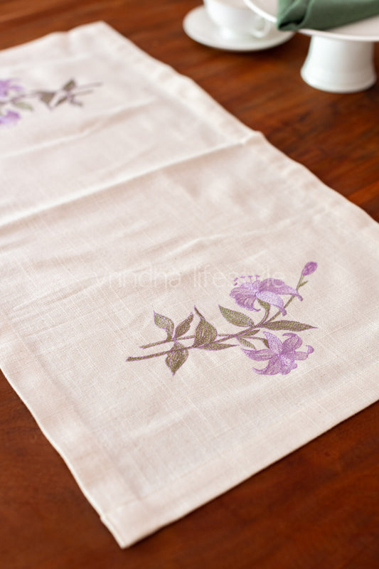 Cotton coffee table runner with embroidery -14.5x27 inches