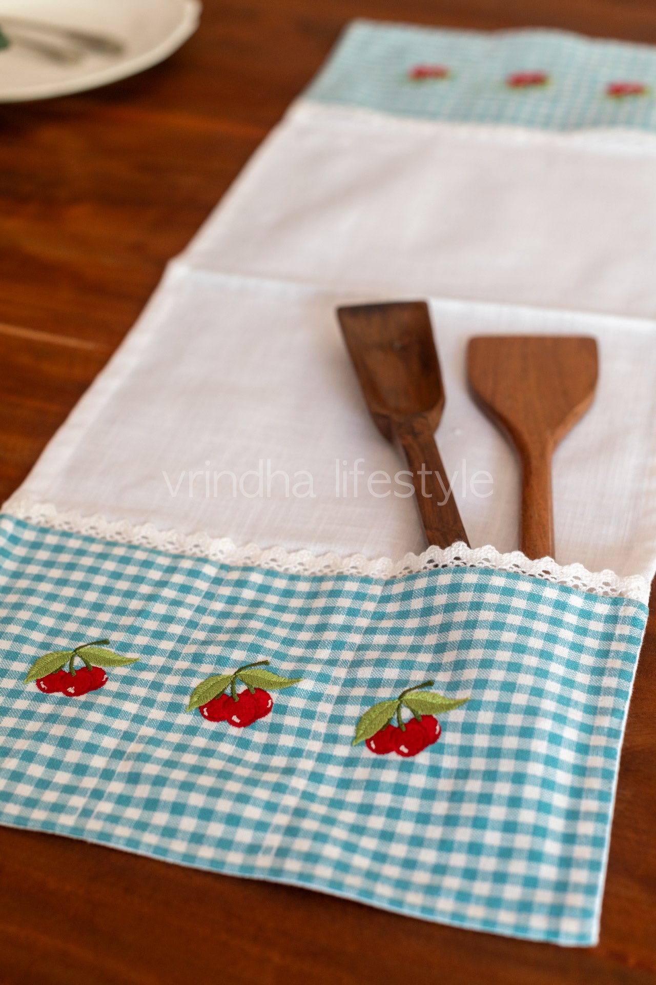 MICROWAVE OVEN TOP COVER-Cotton with lace detailing and embroidery
