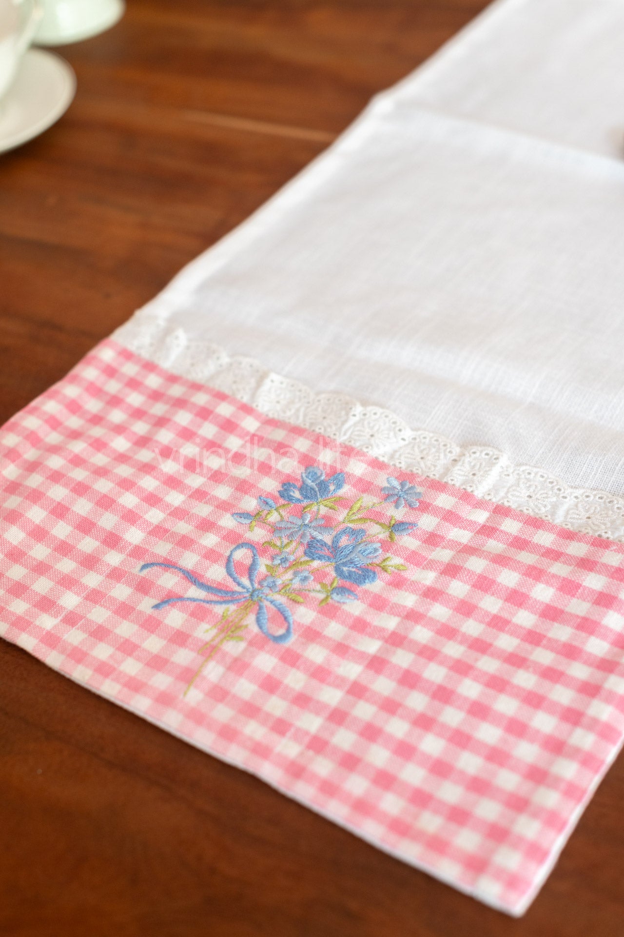 MICROWAVE OVEN TOP COVER-Cotton with lace detailing and embroidery