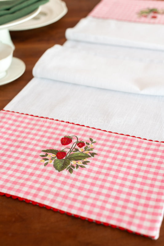 Cotton coffee table runner with embroidery -14x58 inches
