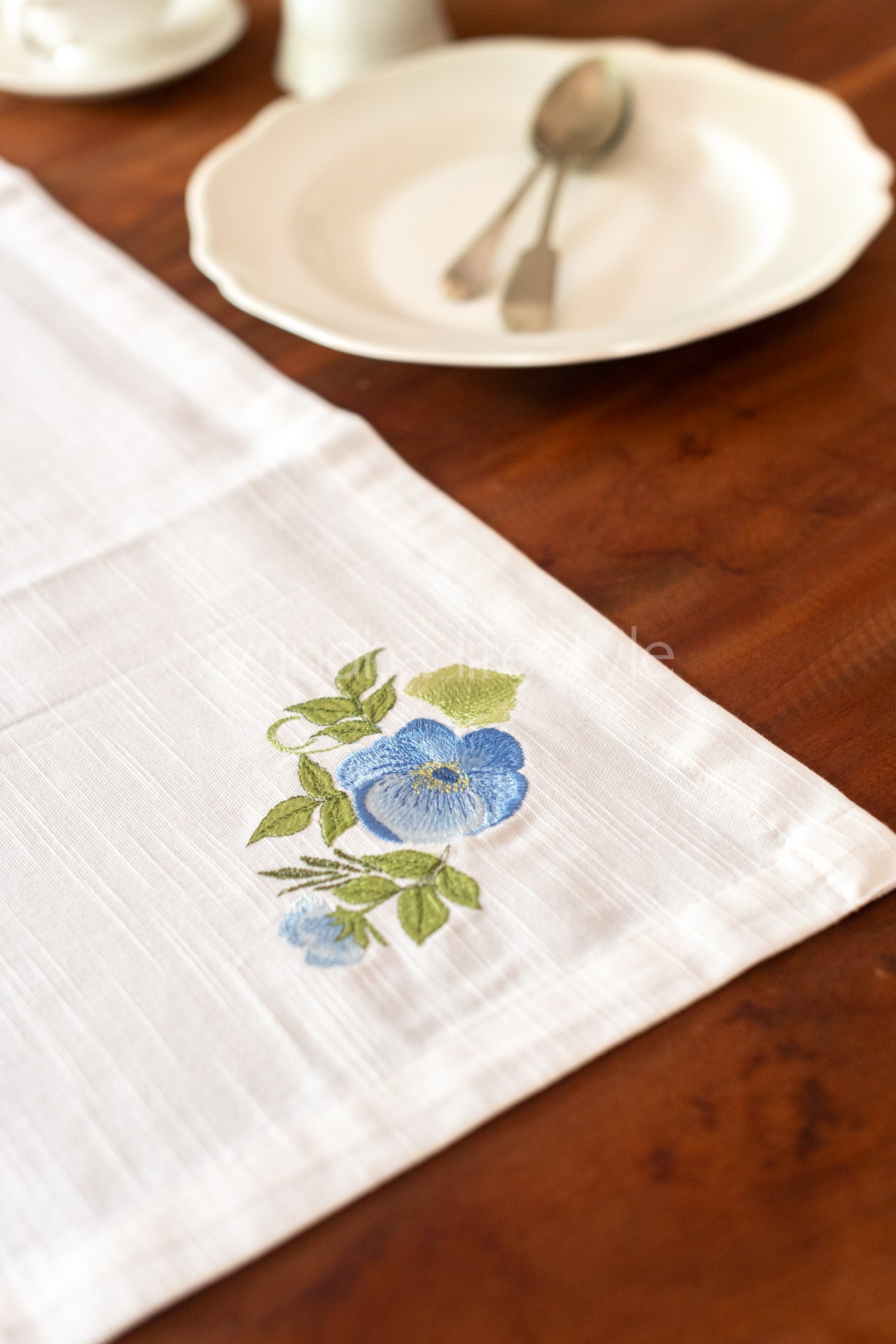 Cotton coffee table runner with embroidery -13x42 inches