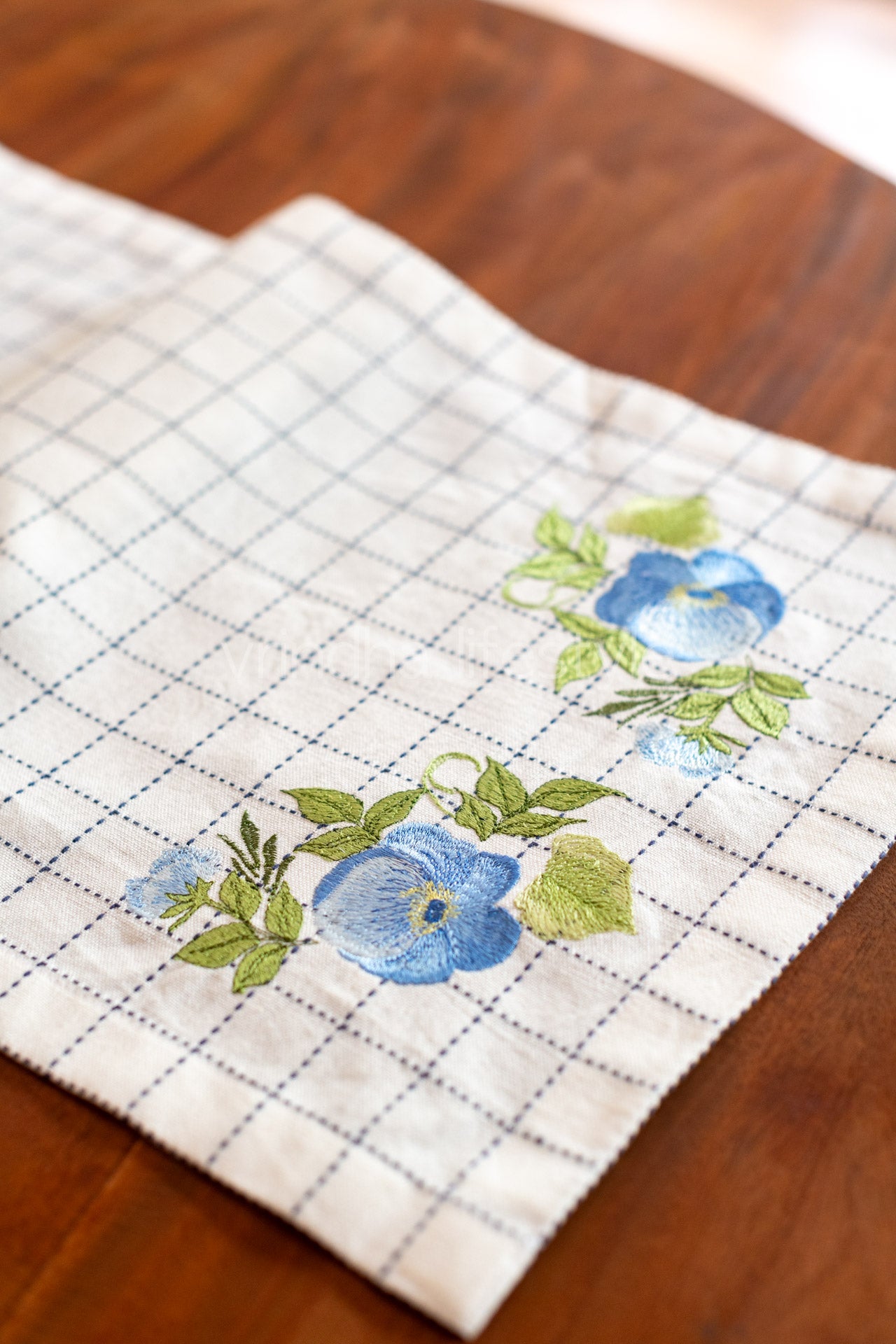 Cotton table runner with embroidery -13x56 inches
