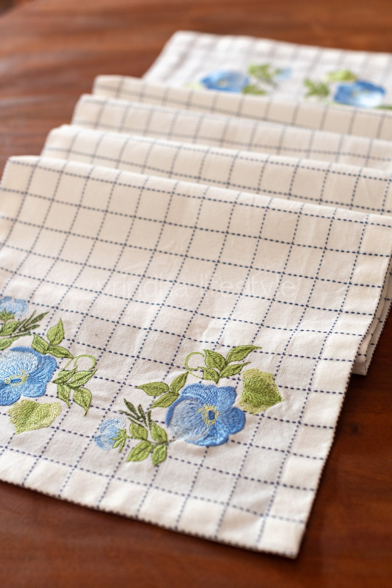 Cotton table runner with embroidery -13x56 inches