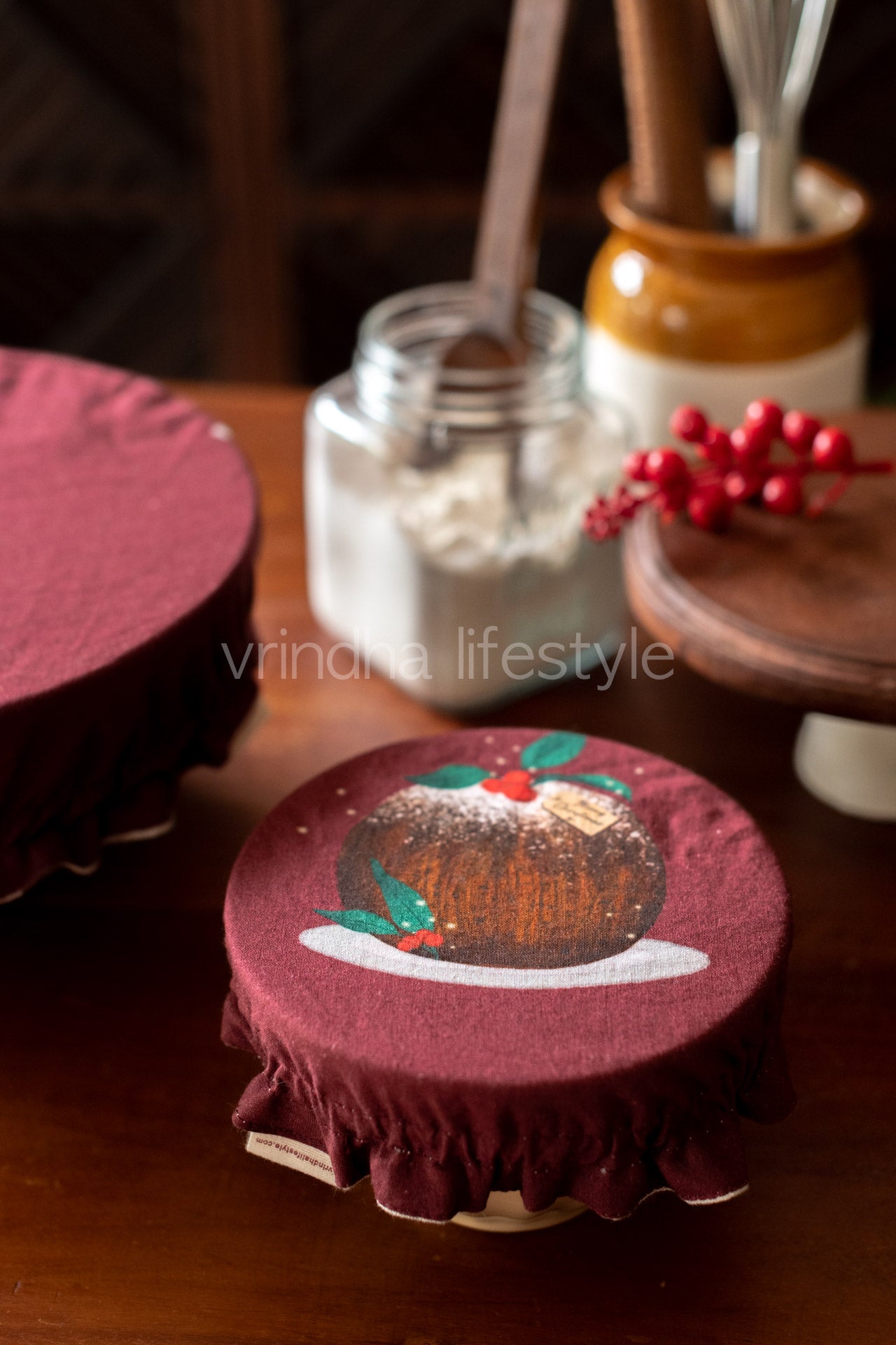 Embroidered reversible  fabric bowl covers-Set of 2( Small and large)