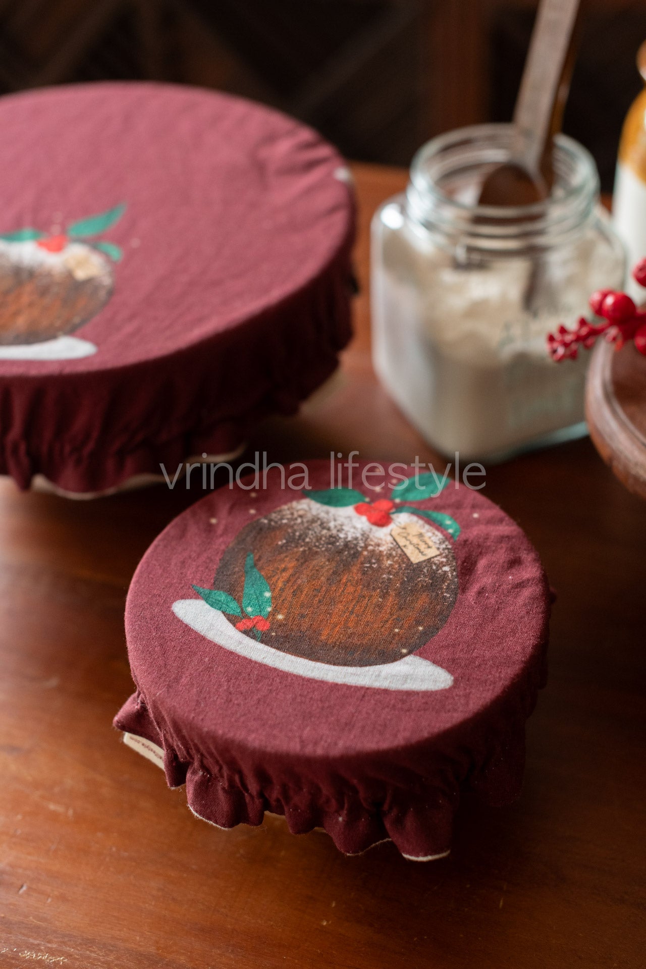 Embroidered reversible  fabric bowl covers-Set of 2( Small and large)