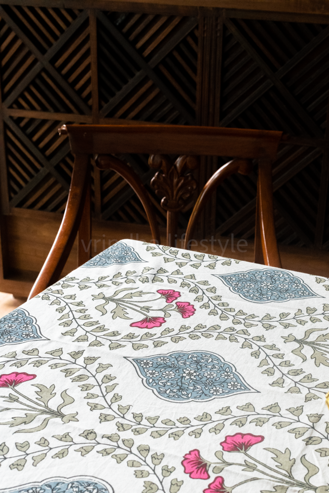 COTTON TABLE CLOTH-JAAL-hand screen printed-8 seater