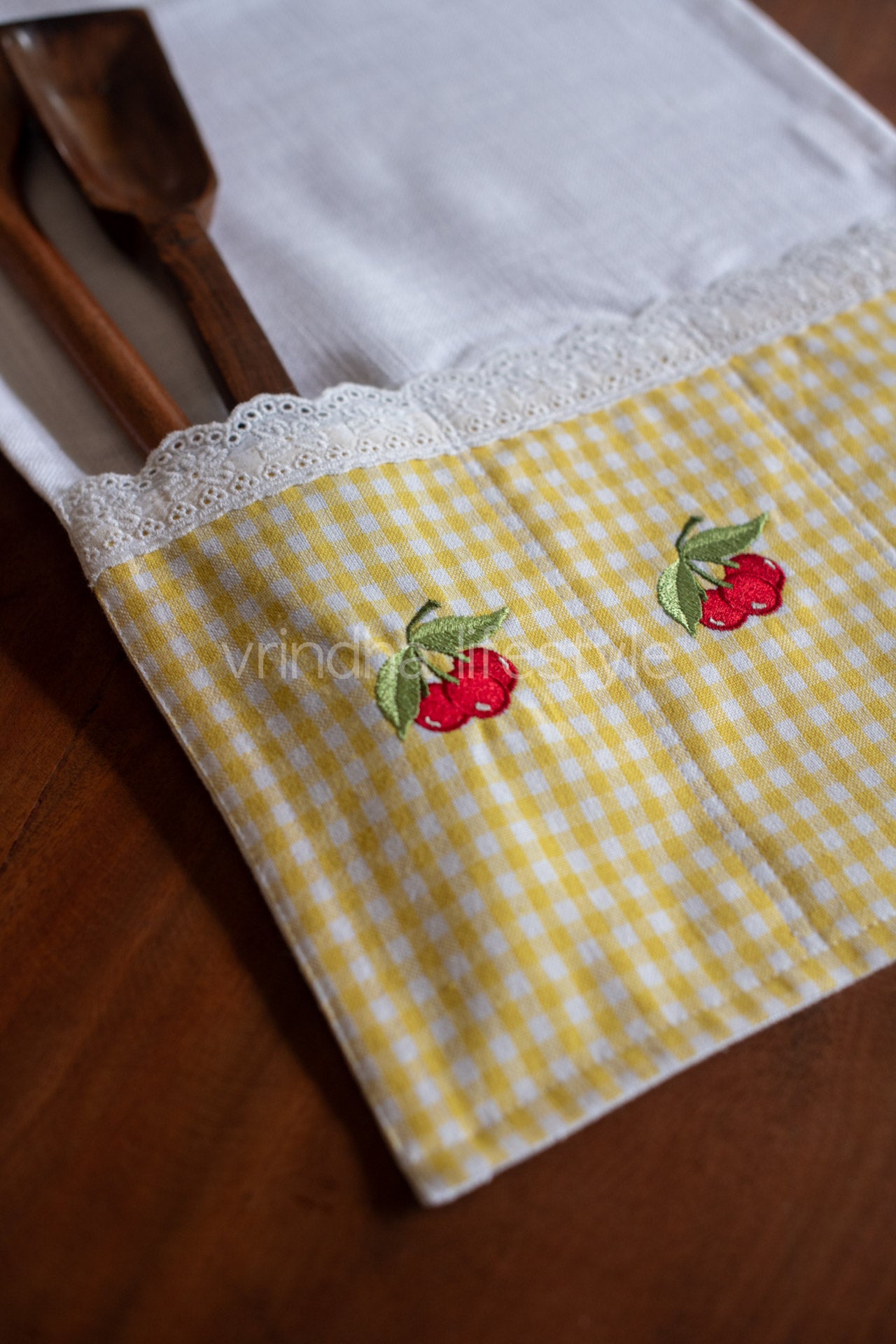 MICROWAVE OVEN TOP COVER-Cotton with lace detailing and embroidery