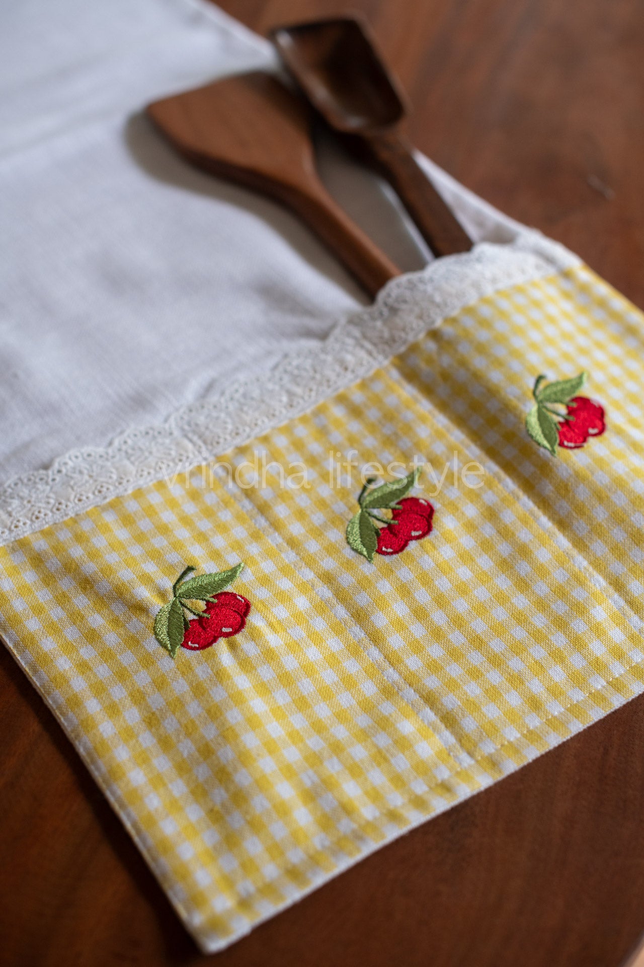 MICROWAVE OVEN TOP COVER-Cotton with lace detailing and embroidery