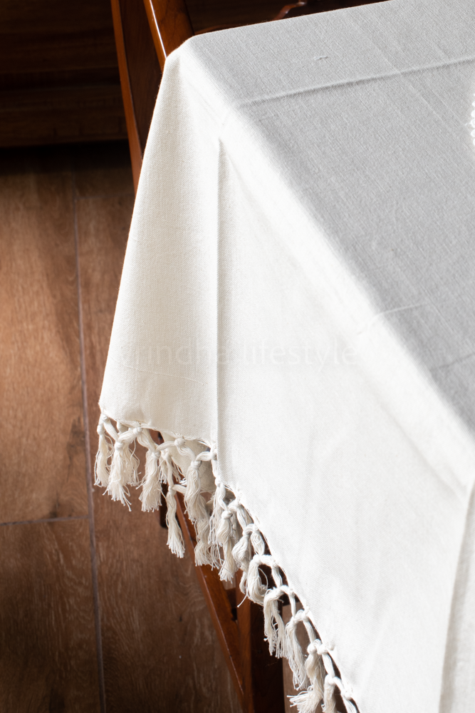 COTTON TABLE CLOTH WITH TASSELS-2 to 4 seater
