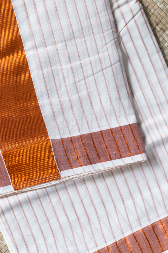 KERALA KASAVU SAREE-copper stripes