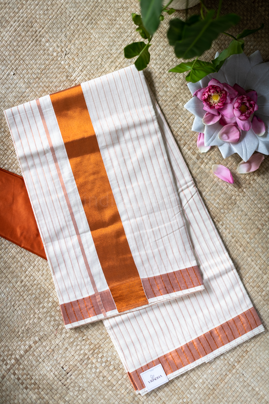 KERALA KASAVU SAREE-copper stripes