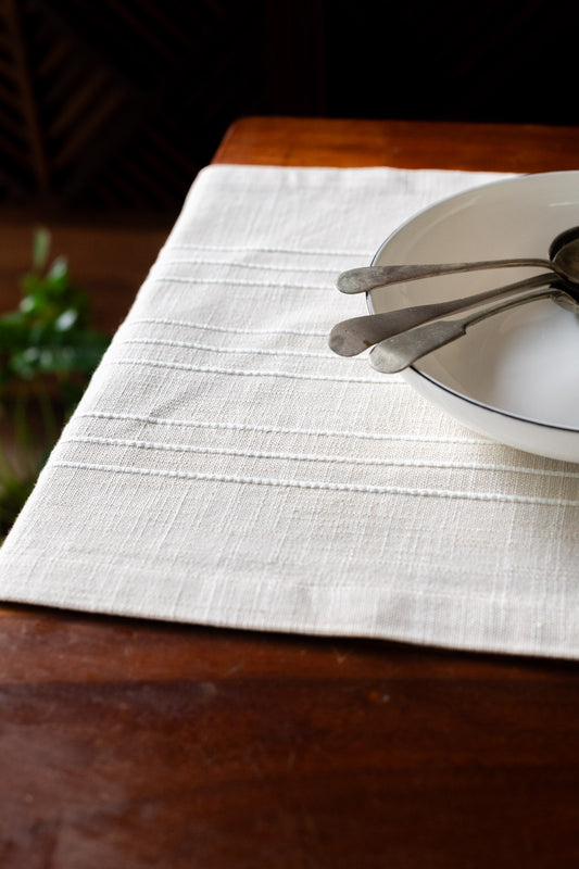 Cotton table runner-Beige stripes-4 seater