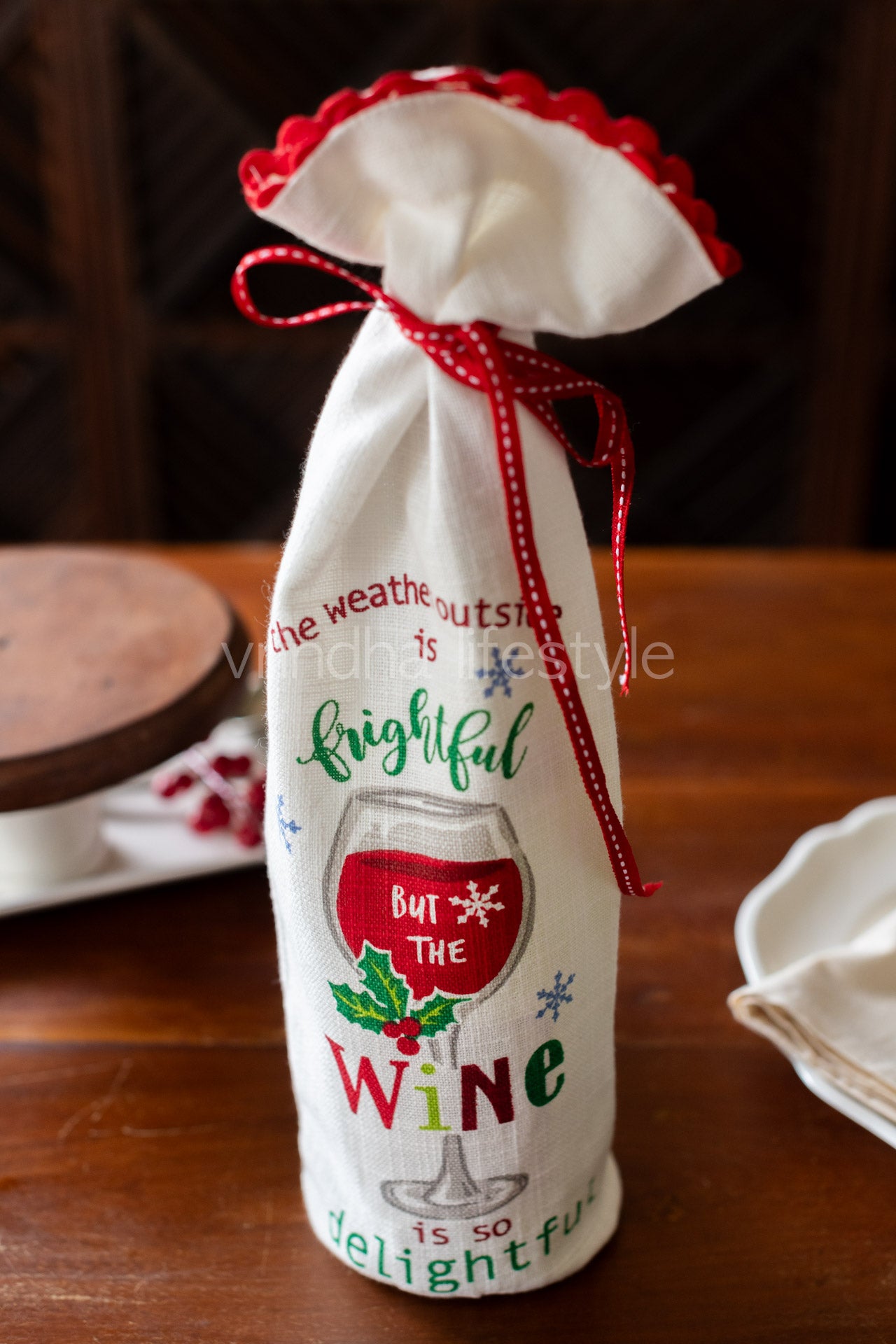 Fabric wine bottle cover