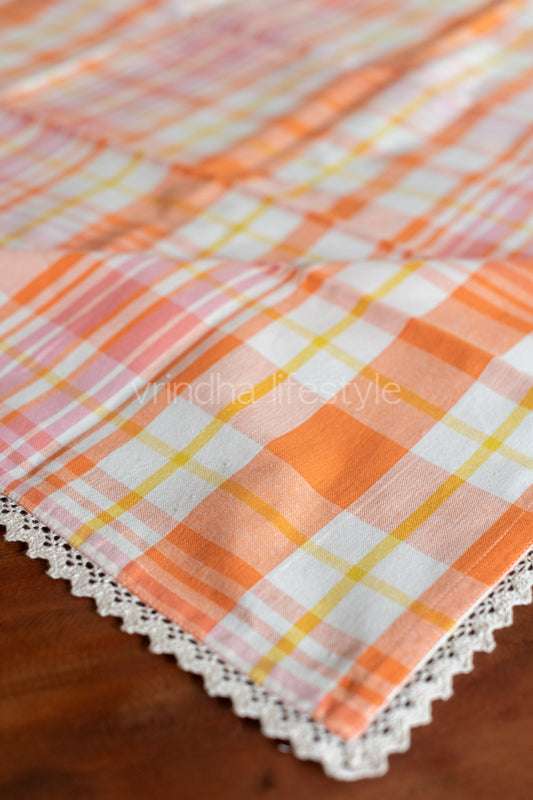 Cotton woven table cloth with lace detailing -30x30 inches-customisable