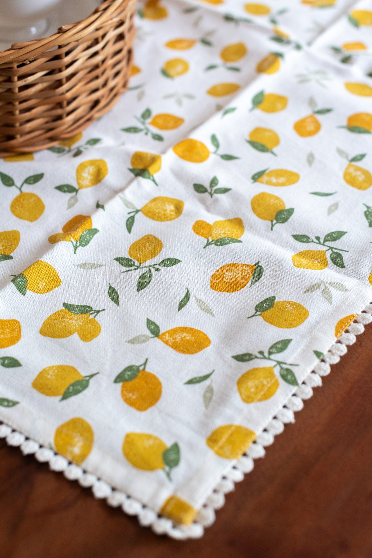 Cotton printed table cloth with lace detailing-coffee table -30x30 inches-customisable
