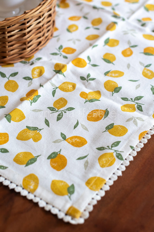Cotton printed table cloth with lace detailing-coffee table -30x30 inches-customisable