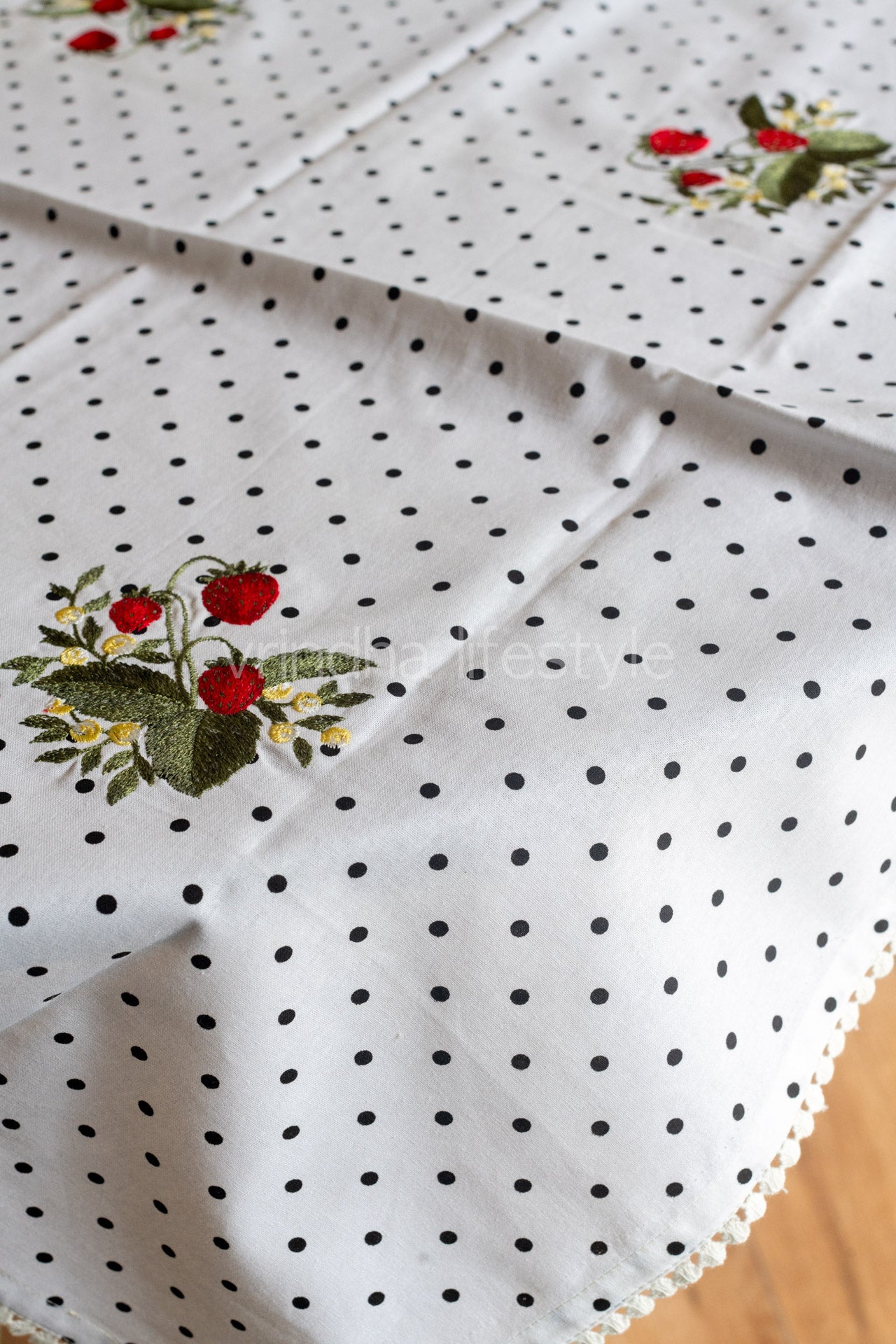 Coffee table cover with embroidery and lace detailing-31x31 inches-customisable