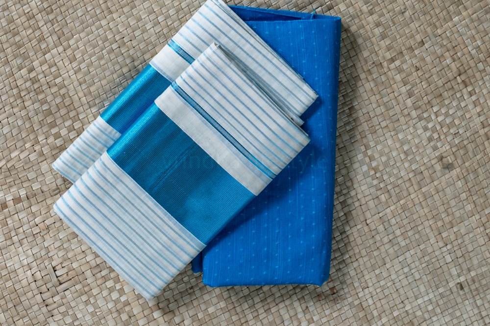 KERALA SET MUNDU-mettalic blue stripes