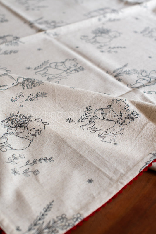 Printed table cloth with ric rac lace -coffee table-customisable