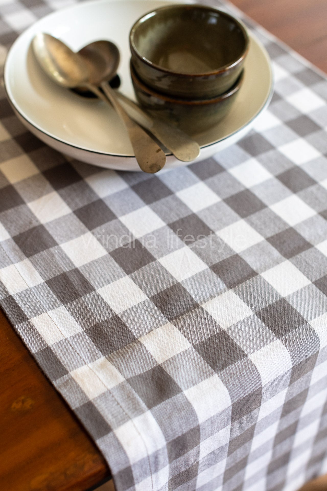 COTTON BUFFALO CHECKS TABLE RUNNER -8 seater