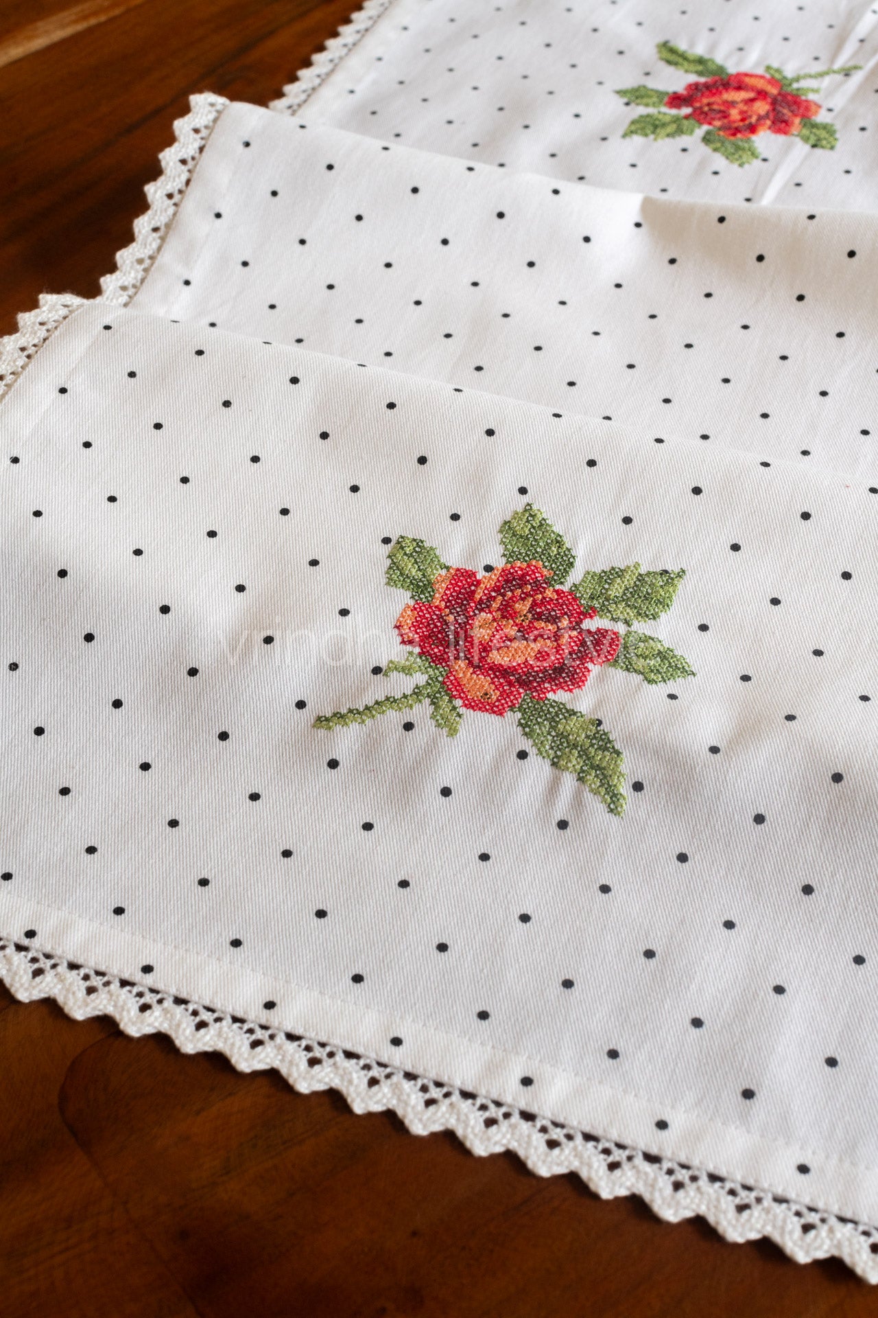 Cotton table runner with embroidery -13x50 inches
