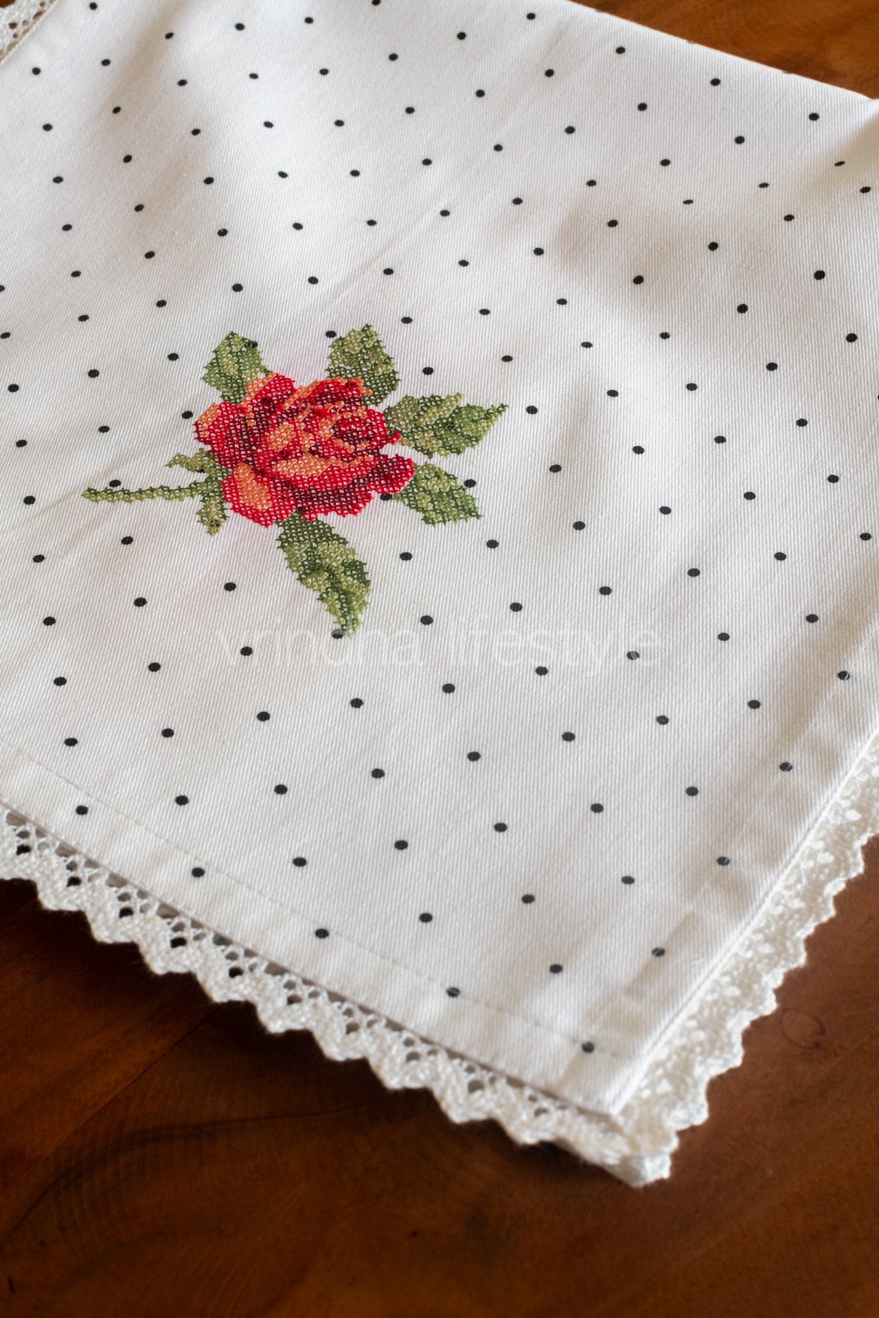 Cotton table runner with embroidery -13x50 inches