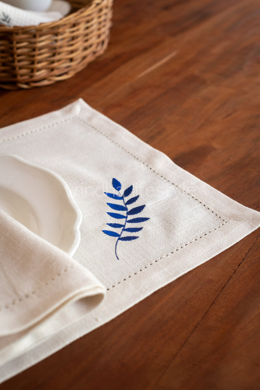 Embroidered place mat with hem stitch detailing-Set of 2