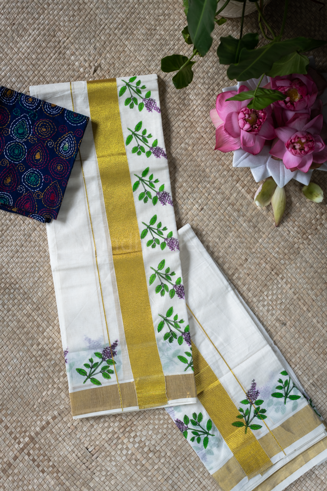 KERALA KASAVU SET MUNDU-Printed