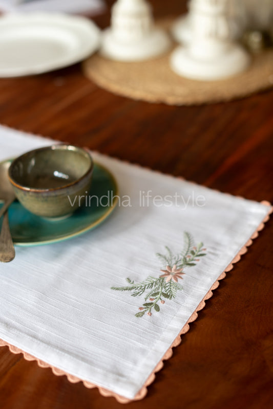 Embroidered place mat with lace detailing-single unit-customisable