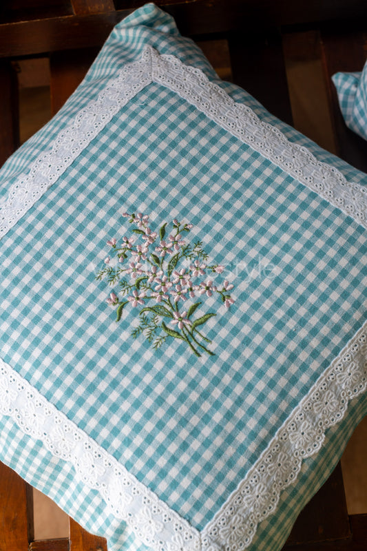 Cotton cushion cover with embroidery and lace detailing -Single unit- 16x16 inches( Customisable)