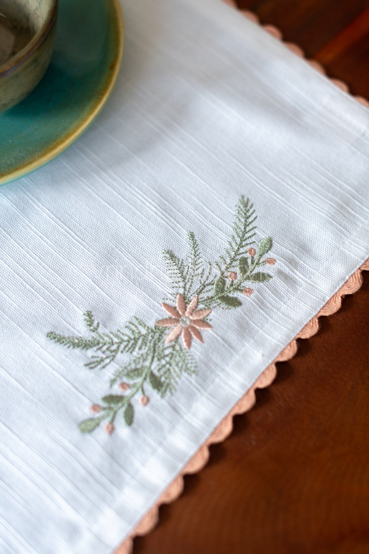 Embroidered place mat with lace detailing-single unit-customisable