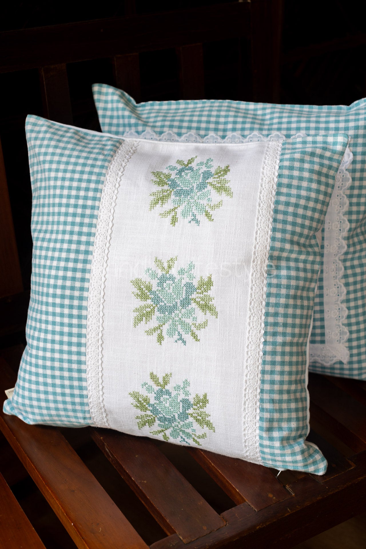 Cotton cushion cover with embroidery and lace detailing -Single unit- 16x16 inches( Customisable)