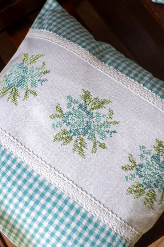 Cotton cushion cover with embroidery and lace detailing -Single unit- 16x16 inches( Customisable)