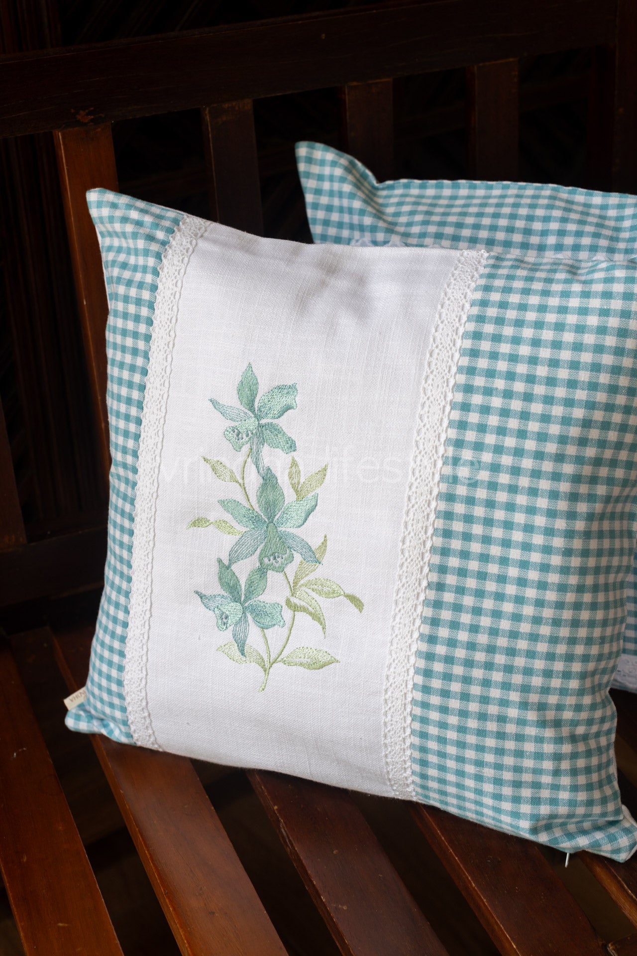 Cotton cushion cover with embroidery and lace detailing -Single unit- 16x16 inches( Customisable)
