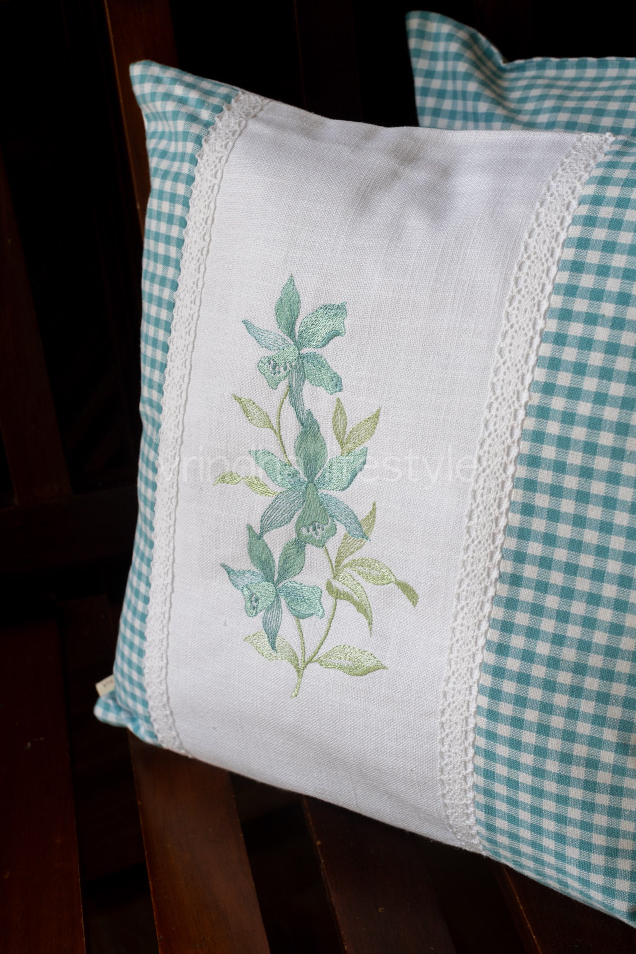 Cotton cushion cover with embroidery and lace detailing -Single unit- 16x16 inches( Customisable)