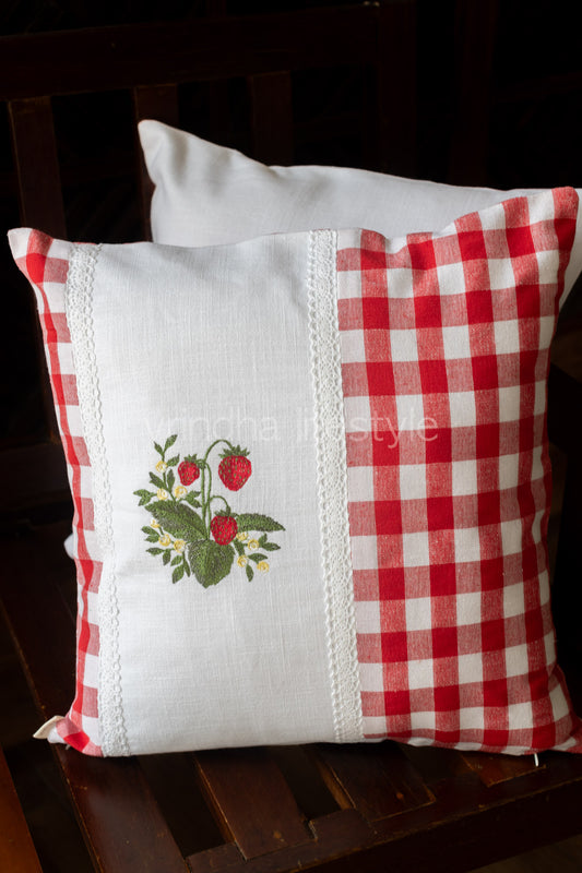 Cotton cushion cover with embroidery and lace detailing -Single unit- 16x16 inches( Customisable)