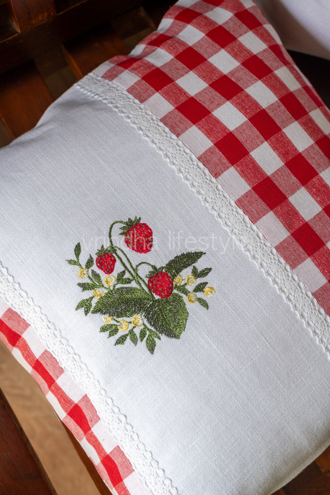 Cotton cushion cover with embroidery and lace detailing -Single unit- 16x16 inches( Customisable)