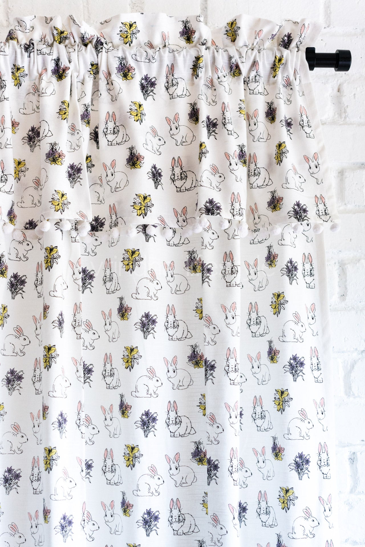 PRINTED COTTON CURTAIN with pompom-Rod pocket curtain -7.5 Feet-Single unit-(customisable )KIDS COLLECTION