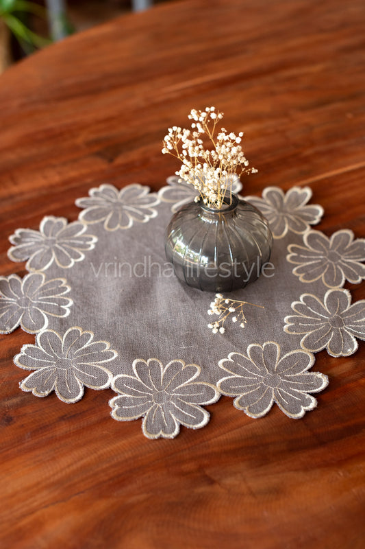 Linen embroidered table mat  ,14 inches-Single unit