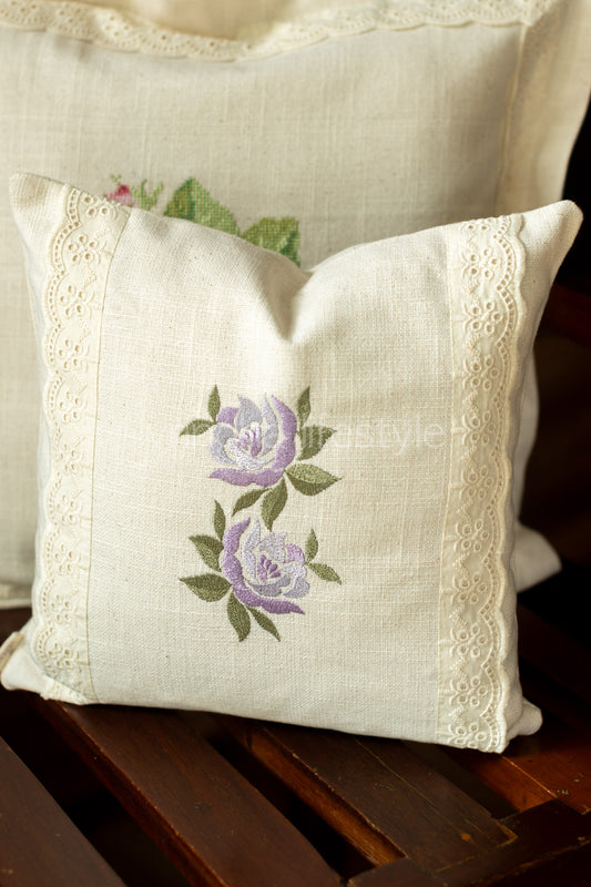 cotton cushion cover with embroidery and lace detailing -Single unit- 12x12 inches( Customisable)