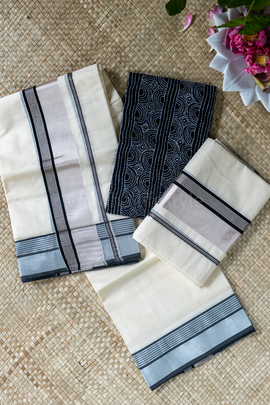 KERALA KASAVU SET MUNDU-black/silver