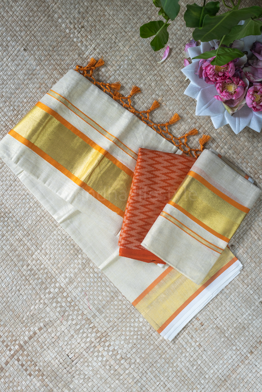 KERALA KASAVU TISSUE SET MUNDU-Orange