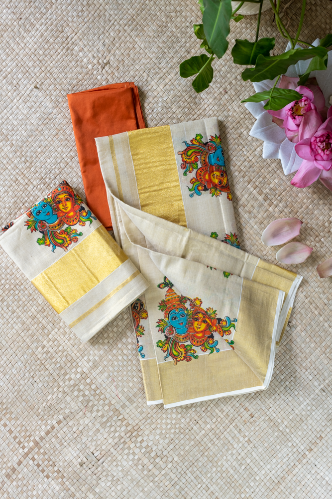 KERALA KASAVU TISSUE SET MUNDU-printed