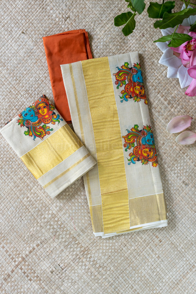 KERALA KASAVU TISSUE SET MUNDU-printed