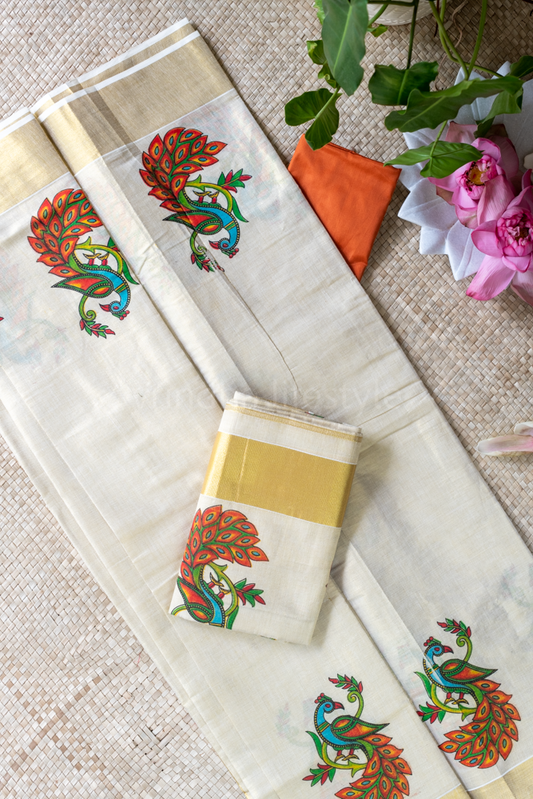 KERALA KASAVU TISSUE SET MUNDU-printed