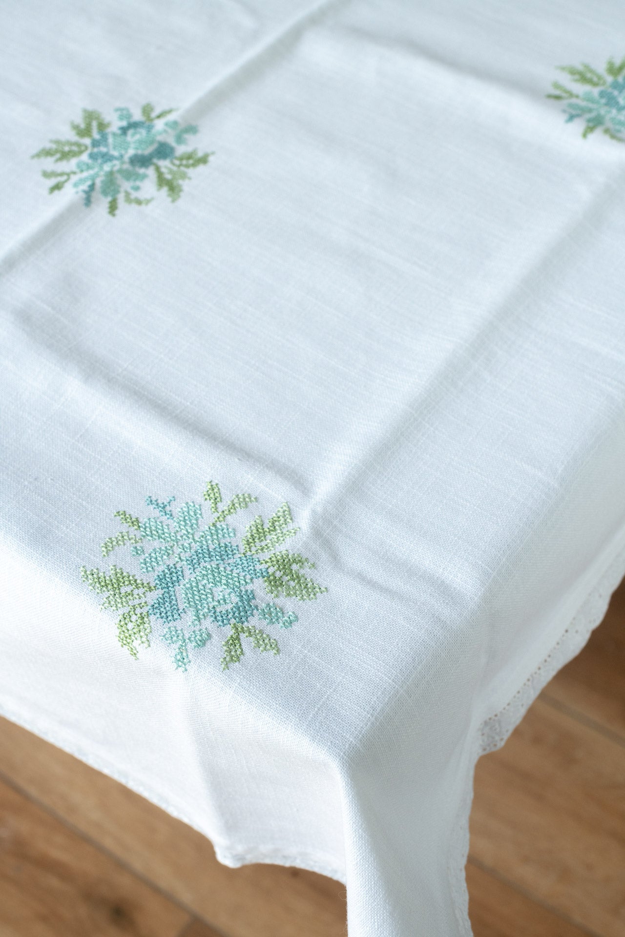COFFEE TABLE CLOTH with cross stitch  embroidery -32x32inches-customisable