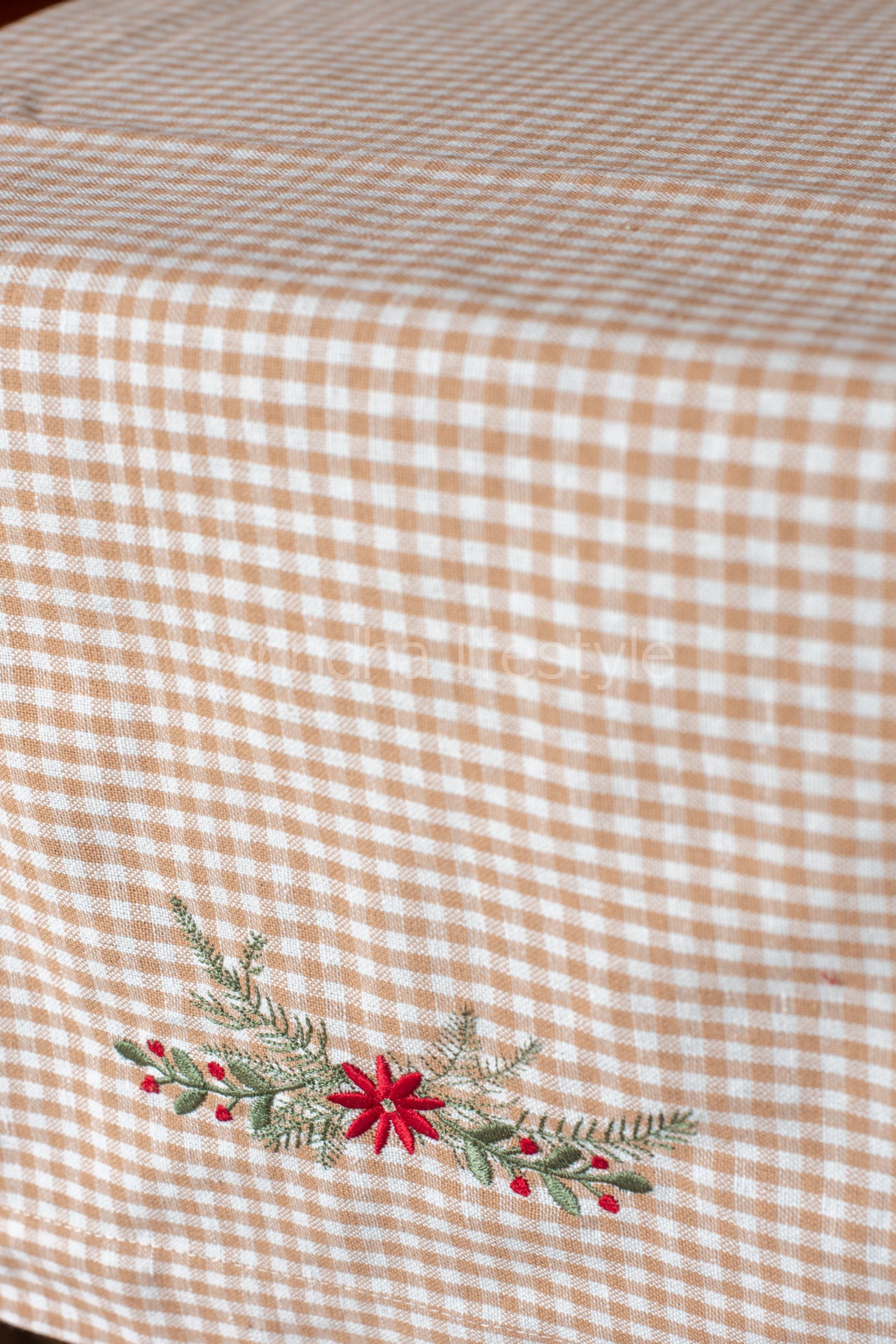 Cotton table runner with embroidery- 13x55 inches