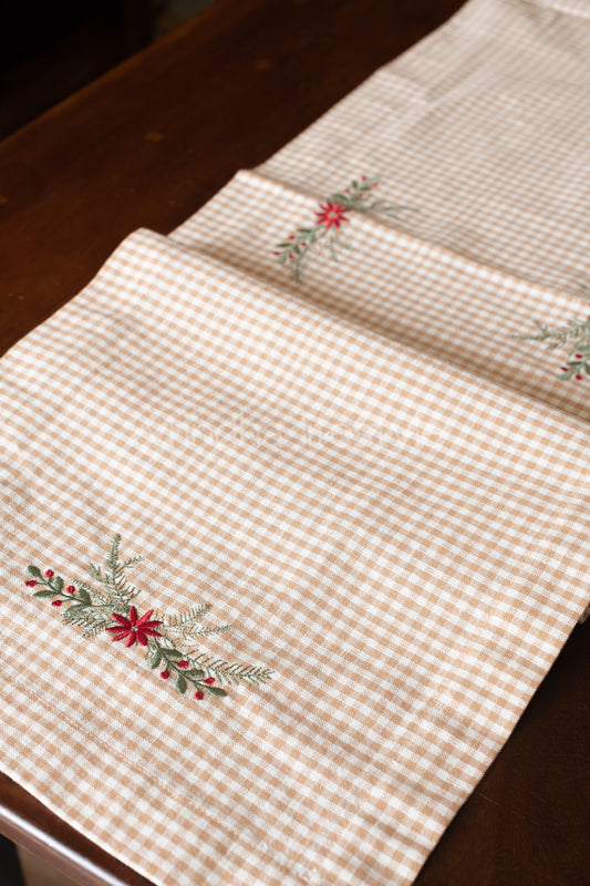 Cotton table runner with embroidery- 13x55 inches